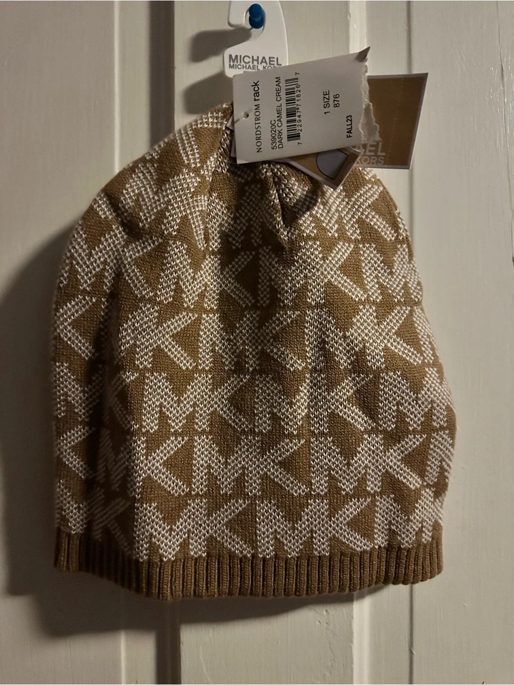 Michael Kors Logo Knit Beanie Hat - Camel & Cream Monogram Logo Knit Winter NWT